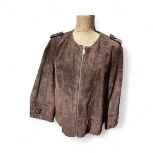 Bernardo Collection B Machine Washable Brown Suede Leather Zipper Jacket Size xl